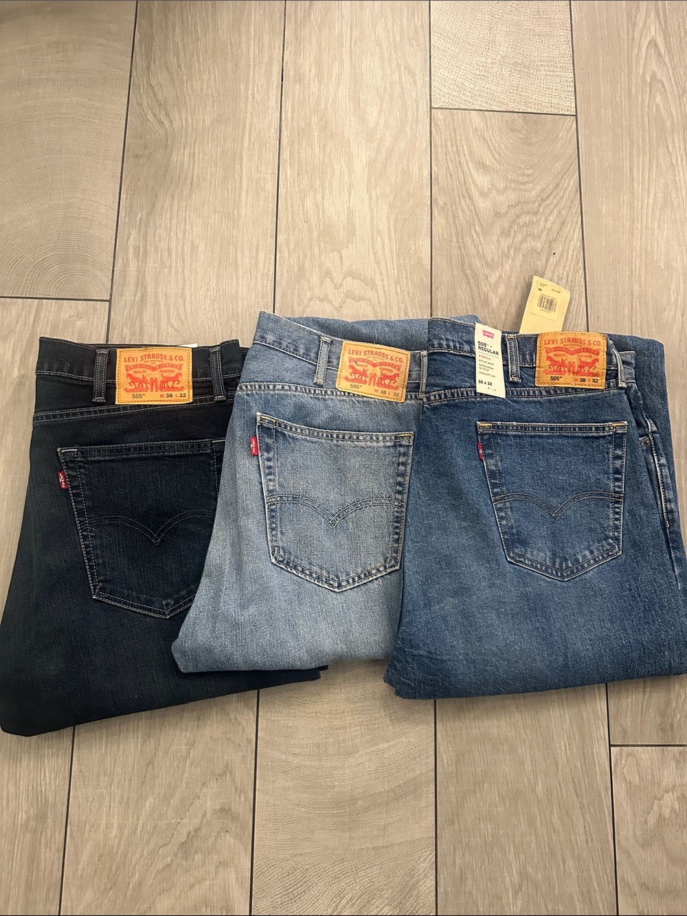 Levi's Men's Straight Jeans Trio - Black, Light Blue & Medium Blue